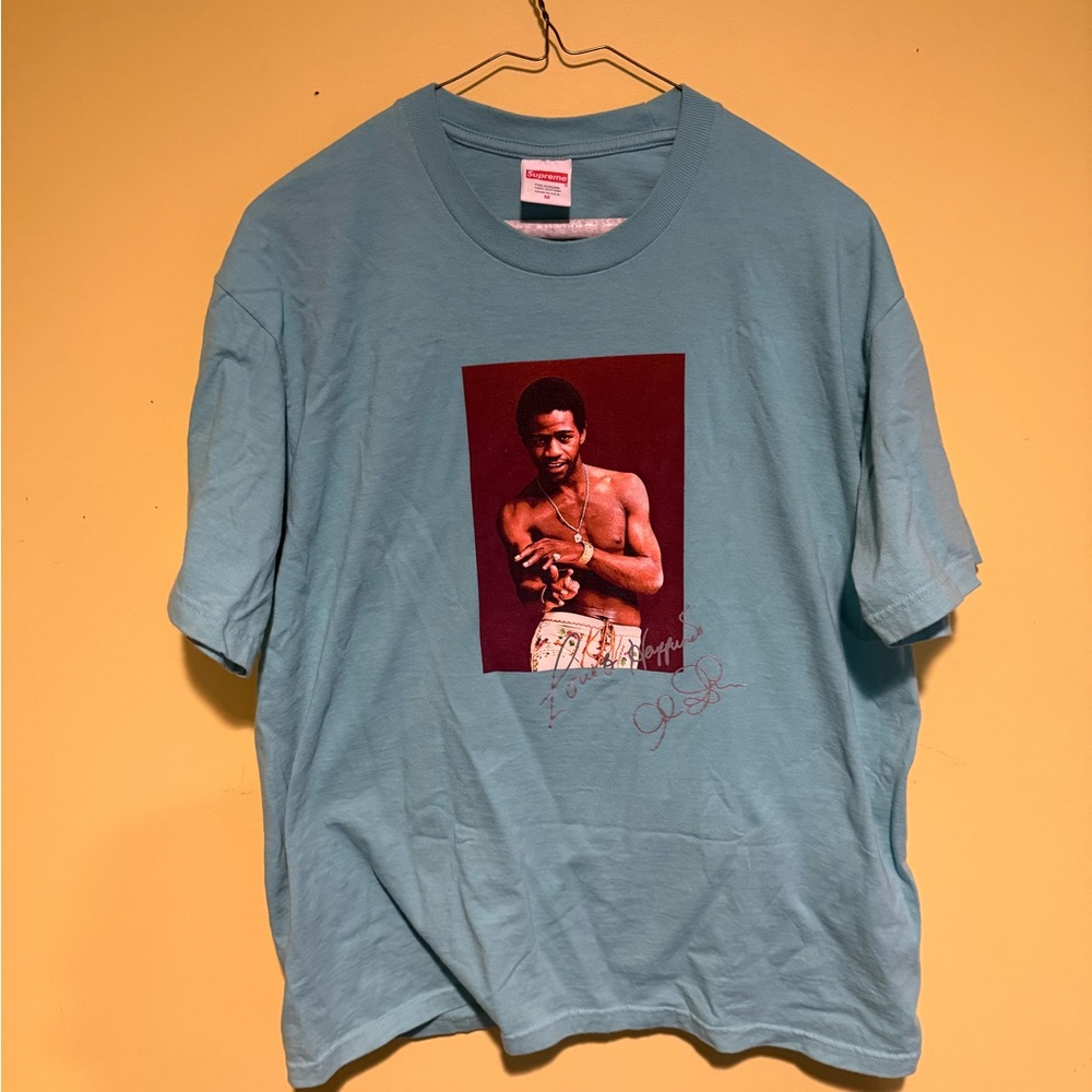 Supreme Light Blue Short Sleeve Tee with Center Portrait Graphic